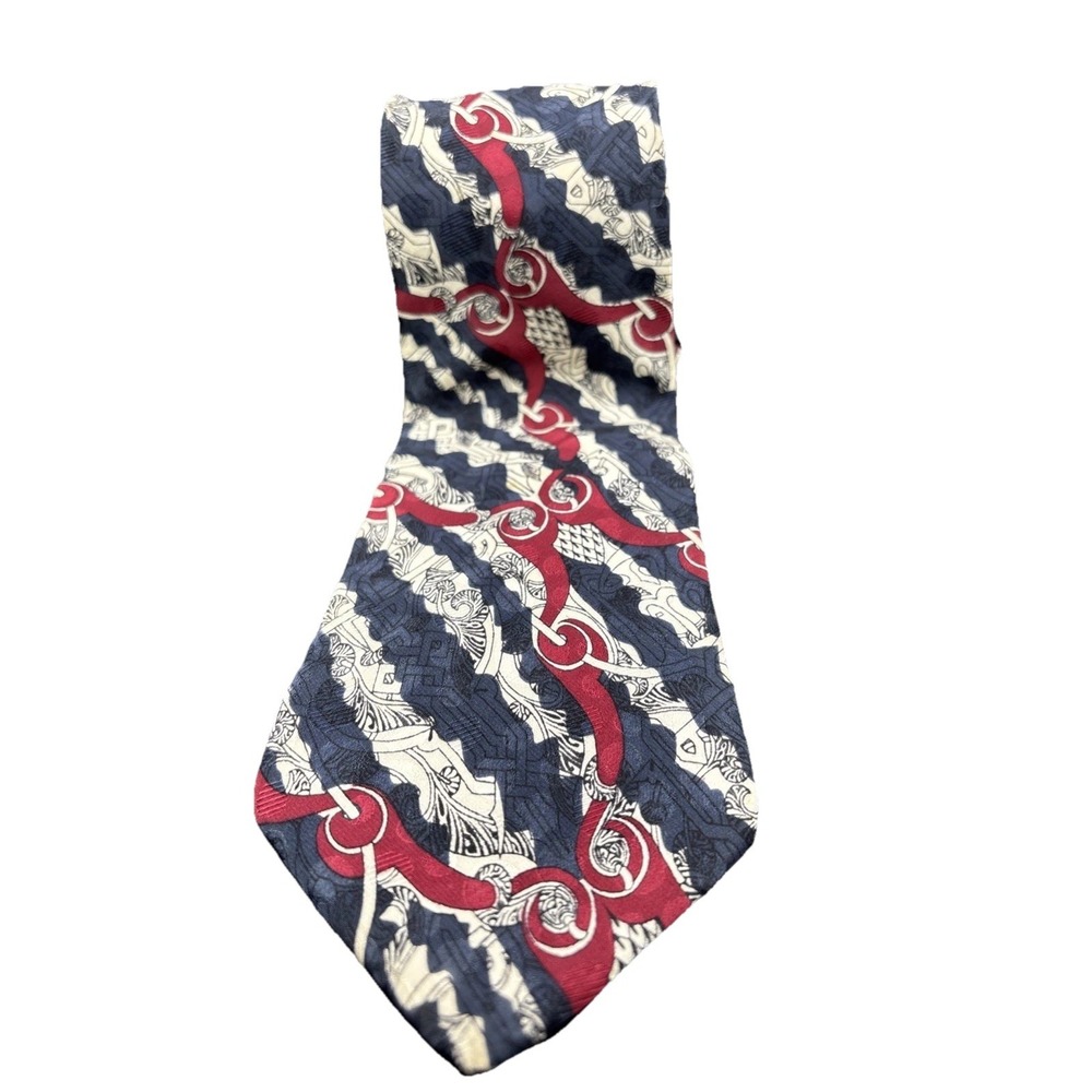 Alexander Lloyd Red Blue And Cream Silk Tie 4"x 64" Extra Long